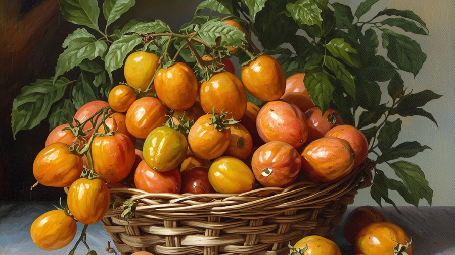 Fruta morgote madura em galho, mostrando casca alaranjada-verde e gomos suculentos.