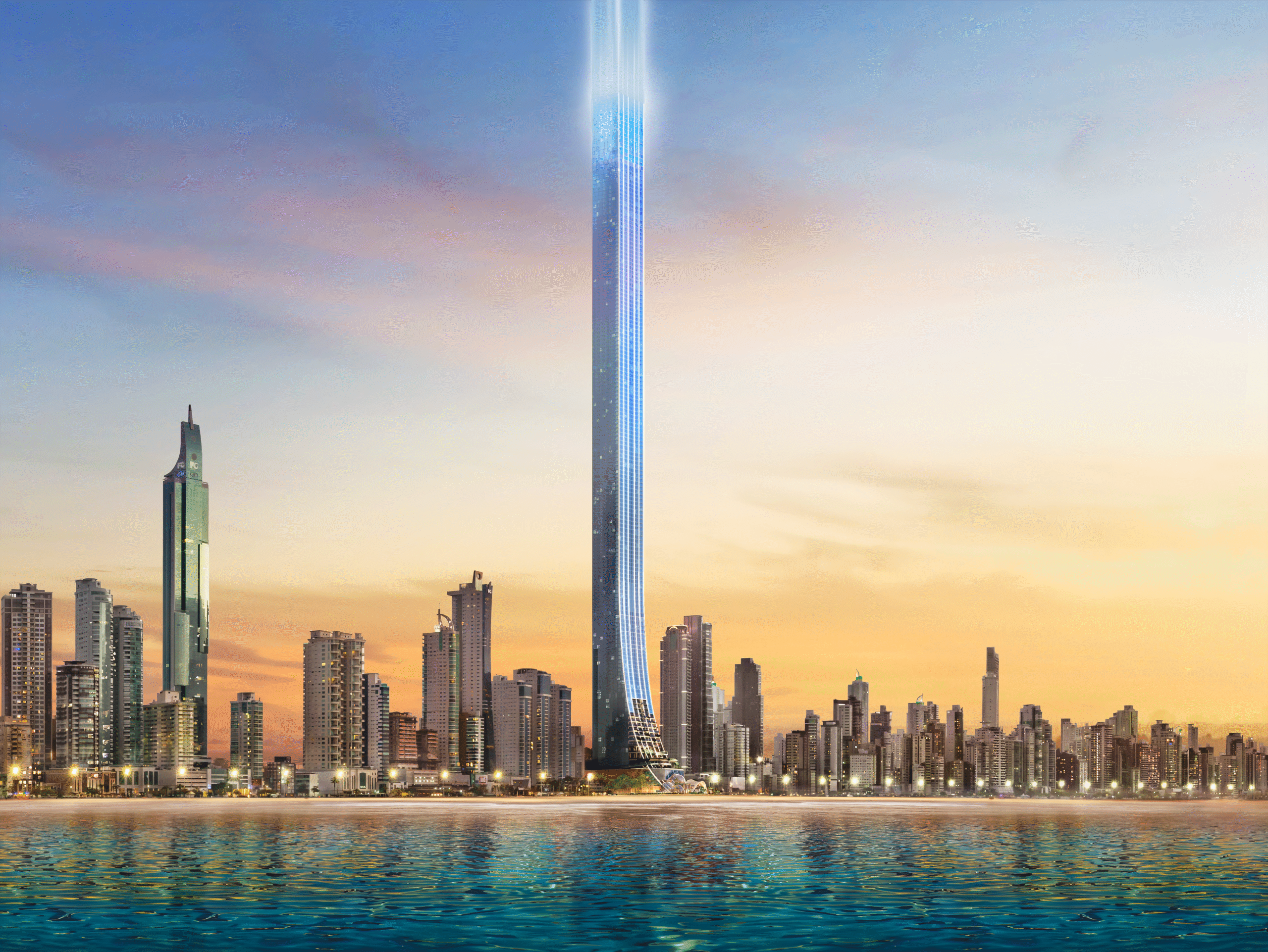 Imagem do Senna Tower, prédio residencial mais alto do mundo, apresentado na Bahia Farm Show