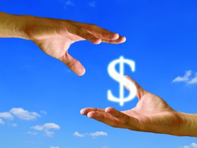 Two hands share the Dollar icon together