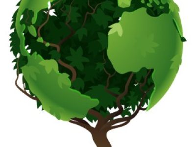 Environmental concept. Tree forming the world globe in its branches and leaves