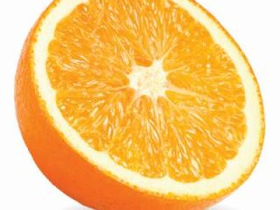 half of orange isolated on white background. healthy food. clipping path