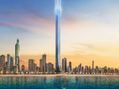 Imagem do Senna Tower, prédio residencial mais alto do mundo, apresentado na Bahia Farm Show