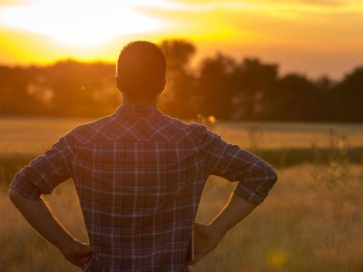 Produtor – Crédito: shutterstock Produtor rural observa lavoura durante feriado de novembro de 2025 no Brasil.